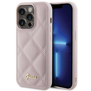 Custodia Guess per iPhone 15 Pro 6.1'' rosa Custodia rigida Logo in metallo trapuntato