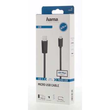 Cable micro-USB, USB 2.0, 480 Mbit/s, 0,75 m