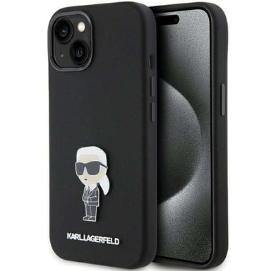Custodia Karl Lagerfeld per iPhone 15 6.1'' nero Silicone Ikonik Metal Pin