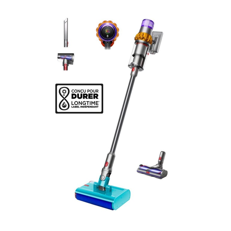 Aspirateur balai sans fil Dyson V15s Detect SubmarineTM Gris pour sols durs, lavage et aspiration, écran LCD, filtre HEPA - Neuf