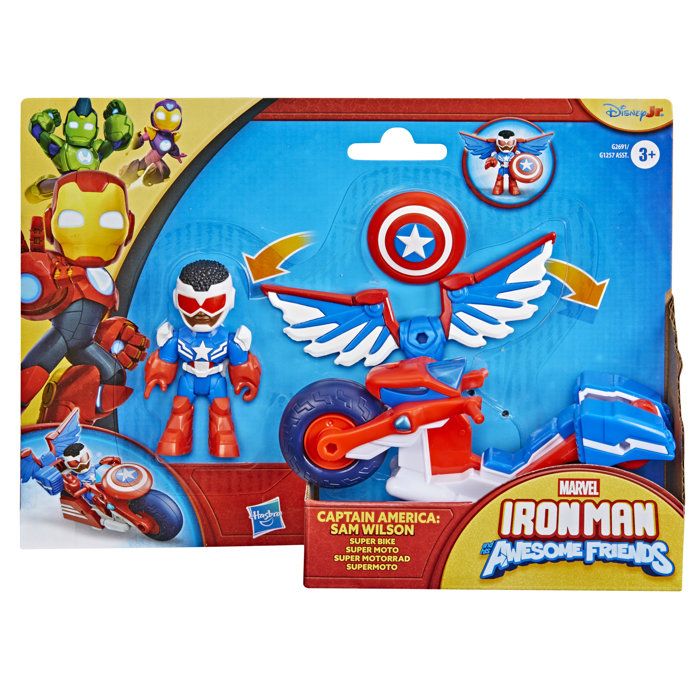 Figurine Captain America : Sam Wilson de 7,5 cm et véhicule Super Moto, Jouets de Super-héros, des 3 ans, Iron Man et Ses Amis Extra - Neuf
