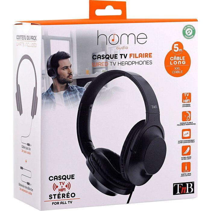 Casque TV Filaire TnB Modèle Jack 35mm Sensibilité 124 dB C âble 2m + Rallonge 3m - vue 2