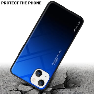 Coque pour Apple iPhone 14 en BLEU - NOIR Housse de protection Étui bicolore en silicone TPU et dos en verre trempé