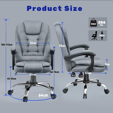 Silla de oficina ergonómica con amplio asiento acolchado, reclinable y regulable en altura?Silla de oficina de respaldo alto-Gris oscuro