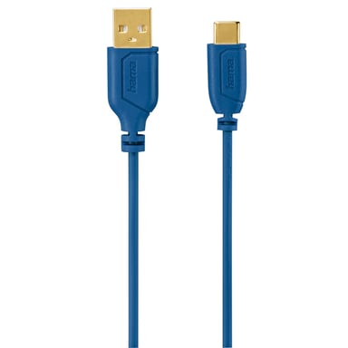 Cavo USB-C Flexi-Slim, oro, antitorsione, blu, 0,75 m