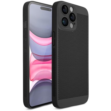 Moozy VentiGuard Coque de téléphone pour iPhone 15 Pro, Noir, 6,1 pouces – Housse respirante avec motif perforé pour la circulation de l'air, ventilation, coque de téléphone anti-surchauffe