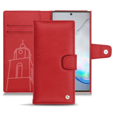 Housse cuir Samsung Galaxy Note10 - Rabat portefeuille - Rouge - Cuir lisse premium