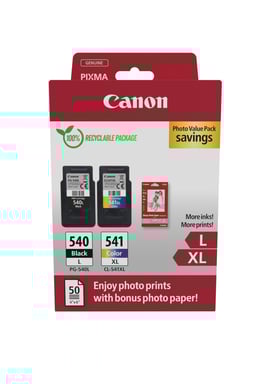 Canon PG540L Noir + CL541XL Couleur Pack de 2 Cartouches d'encre - 50 Feuilles de Papier Photo - 522