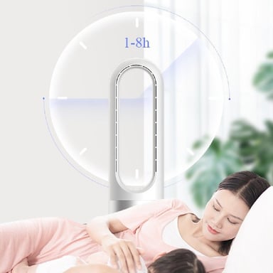 Faryuan UML-018 Ventilador de torre portátil sin aspas | Motor sin escobillas de 40 W, de 3.200 a 8.000 rpm, ventilador purificador de aire, filtro HEPA, mando a distancia con función de temporizador, Blanco