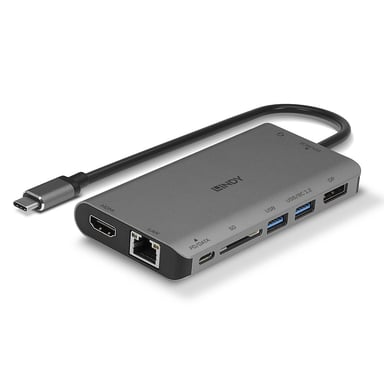 Lindy DST-Mini XT, Mini Docking Station USB-C pour Laptop pour un écran (4K) ou deux écrans (Full HD) & charge 100W