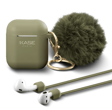 Fashionista Pompon & Shell per Apple AirPods con cinturino magnetico automatico, verde oliva