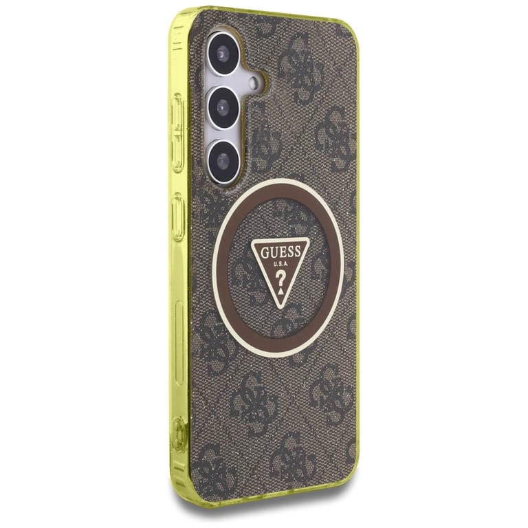 Guess Coque IML Metal Glitter 4G Circle Triangle MagSafe pour Samsung Galaxy S25 Marron - vue 3