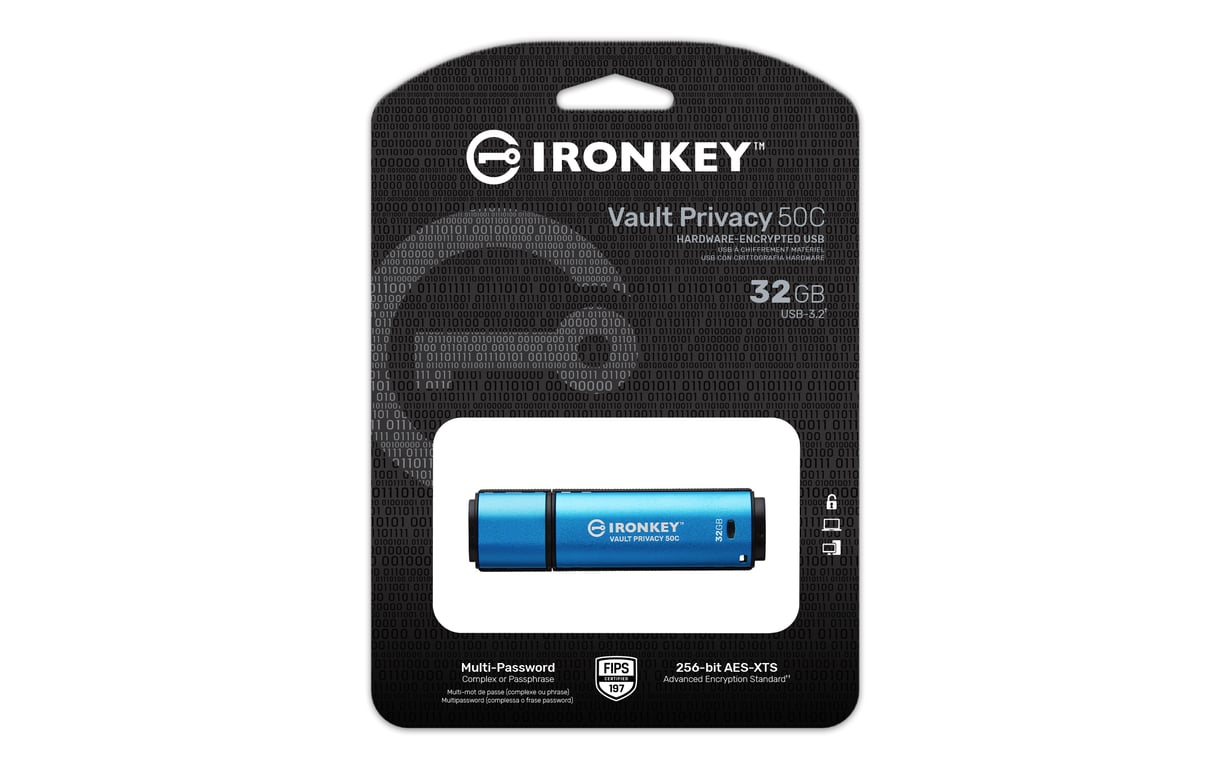 Kingston Technology IronKey 32Go USB-C Vault Privacy 50C chiffrée AES-256, FIPS 197 - Neuf