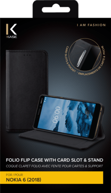 Coque clapet folio avec fente pour cartes & support pour Nokia 6 (2018), Noir