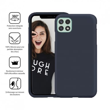 JAYM - Coque Silicone Premium Bleue pour Samsung Galaxy A22 5G -100% Silicone et Microfibre - Renforcée et Ultra Doux