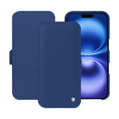 Housse cuir Apple iPhone 16 -  - Bleu - Cuir saffiano