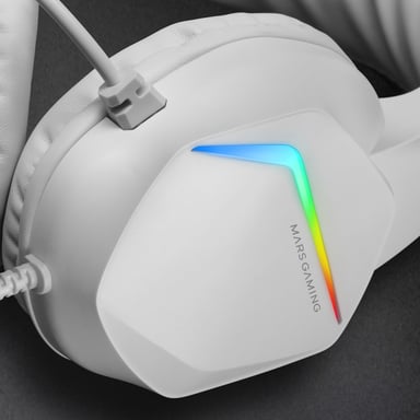 Mars Gaming MH122 Blanco, Cascos Gaming FRGB Over Ear con Micrófono, Sonido HiFi, Cancelación de Sonido, Ultraligeros, PS4 PS5 Xbox Switch Tablet Windows Mac