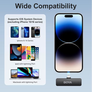 Boya BY-V4D – Micro sans fil 4 canaux, Lightning, réduction de bruit.