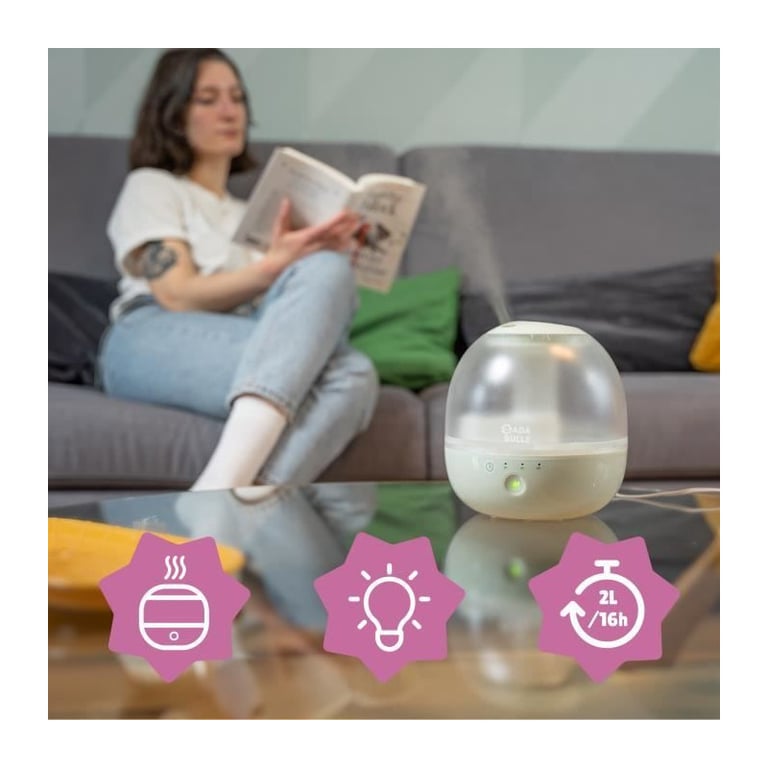 Badabulle Humidificateur d'Air Bubble Assure Bon Taux d'Humidité Veilleuse Intégrée Buse 360° Jusqu'à 16h d'Autonomie - vue 3