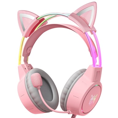 X15 PRO CAT EARS Casque Gaming RGB Micro Haute Sensibilité - Rose