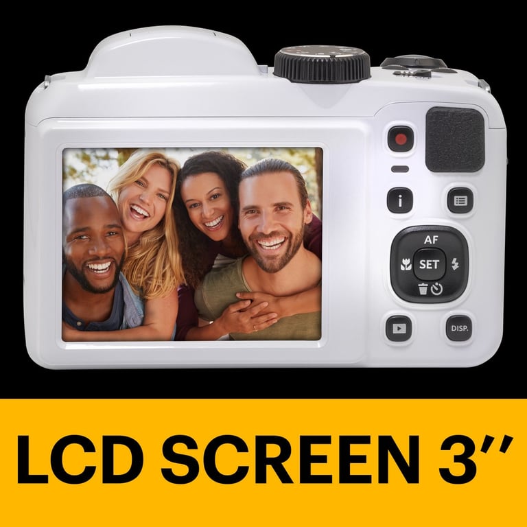 KODAK Pack Pixpro AZ255 + Carte Mémoire SD 32Go + Etui - Appareil Photo Bridge Numérique 16MP, Zoom Optique 25X, Stabilisateur, Video Full HD 1080p, Grand angle 24 mm, Ecran LCD 3 '', Pile AA - Blanc - Neuf