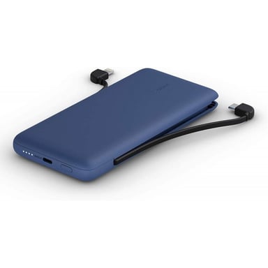 Batería externa Belkin BOOSTCHARGE Plus 10K (10.000 mAh con cables Lightning y USB-C MFI integrados, puerto de carga USB-C, azul)