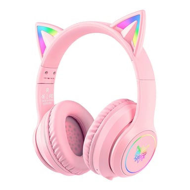 ONIKUMA - B90 Rose - Casque Gaming Bluetooth 5.0 Kawai LED RGB