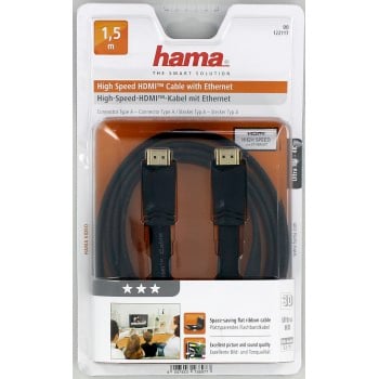 Cable HDMI de alta velocidad, macho - macho, plano, Ethernet, negro, 1,50 m