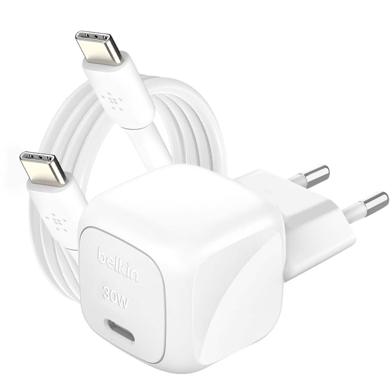 Pack Chargeur Secteur Rapide USB-C 30W Power Delivery et PPS avec Câble USB-C 1m Blanc - Neuf