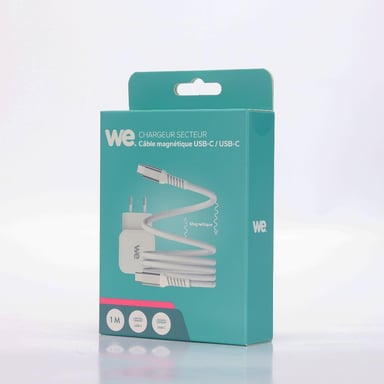 Cable magnético USB-C/USB-C, USB2,0 - 20V/3A/60W, 1m blanco