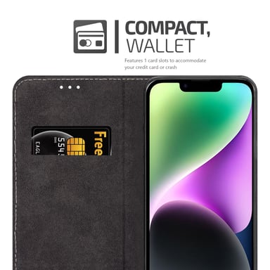 Coque pour Apple iPhone 14 en BLEU BRUN Housse de protection Étui avec fermeture magnétique, fonction de support et compartiment pour carte