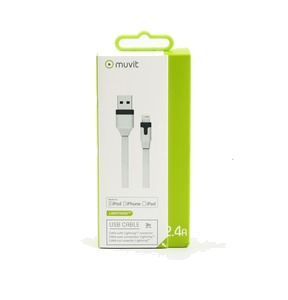 Tab Cable Plat Charge & Synchro 2.4A Usb/Lightning 2M Blanc