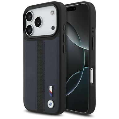Custodia BMW M Perforated Stripe Logo MagSafe per iPhone 17 Pro, blu navy