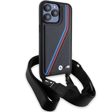 Étui BMW pour iPhone 15 Pro 6.1'' noir étui rigide M Edition Carbon Tricolor Lines & Strap