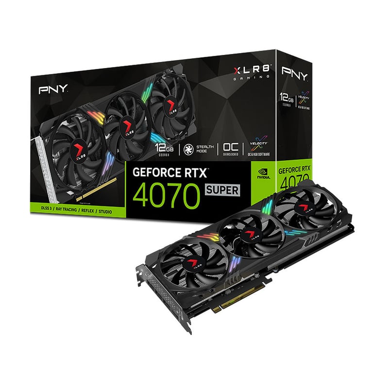 PNY GeForce RTX 4070 SUPER XLR8 Gaming VERTO EPIC X RGB Overclocked Triple Fan DLSS 3 NVIDIA 12 Go GDDR6X Neuf