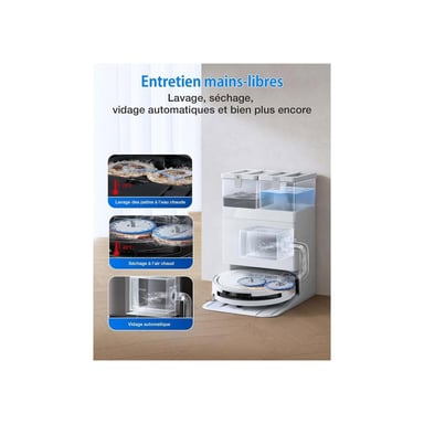 Robot aspirateur laveur ECOVACS DEEBOT T50 OMNI Gen3 Station OMNI 25 000 Pa lavage à l'eau chaude Blanc