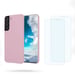EVETANE Coque Samsung Galaxy S22 Rose Silicone liquide + 2 Vitres en Verre trempé Protection écran Antichocs