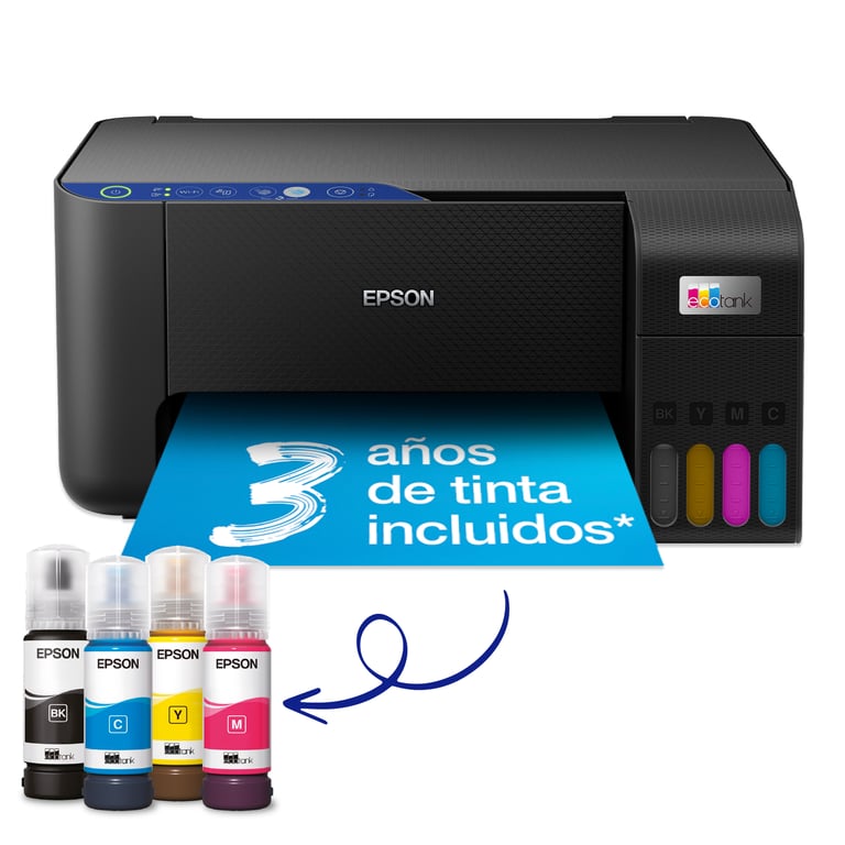 Epson Imprimante EcoTank ET 2811 avec réservoirs d'encre Multifonction 3 en 1: Imprimante / Scanner / Copieur A4 Jet d'encre couleur Wifi Direct Faible coût par page Kit d'encre inclus Compact