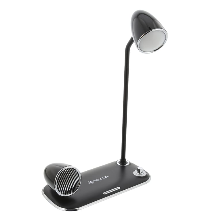 Tellur Nostalgia Chargeur de bureau sans fil 15 W, haut-parleur Bluetooth 5 W, lampe de bureau, noir