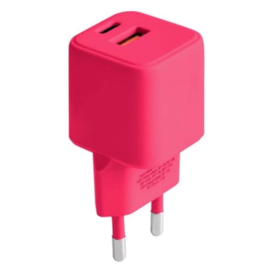 Chargeur GaN Secteur Double Port USB 18W QC et USB-C 30W PD Rouge