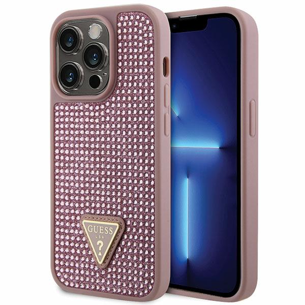 Guess Coque de téléphone - Triangle Strass - iPhone 14 Pro - Rose - Protection rayures