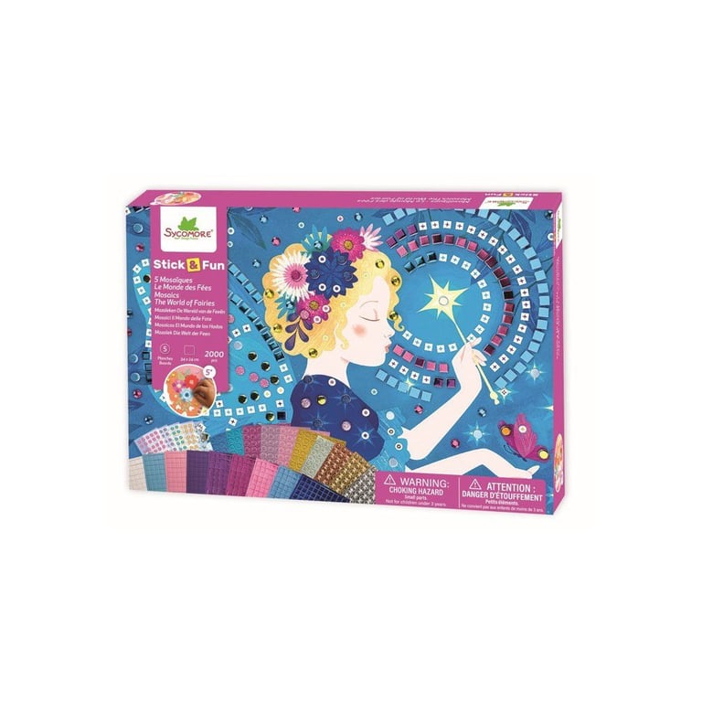 SYCOMORE Stick'n Fun XL Monde des Fées 5 tableaux mosaïque 2000+ pièces auto-adhésives relief et strass Mauve - Neuf