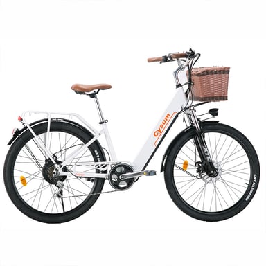 Vélo électrique CYSUM Cityrun avec panier avant, moteur 250 W, batterie 36 V 10 Ah - Blanc