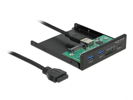 Pannello frontale DeLOCK 3.5? USB 5 Gbps, 1 USB Tipo-C + 2 USB Tipo-A + slot SD e Micro SD