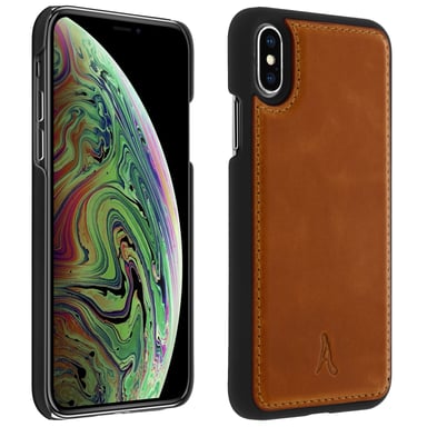 Carcasa protectora iPhone X / XS rígida de piel auténtica Akashi – Camel