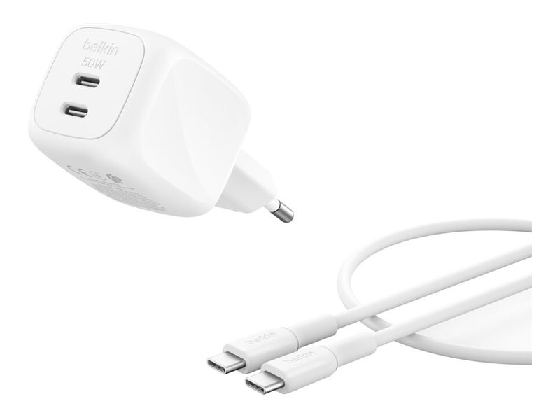 Belkin BoostCharge Pro Chargeur secteur GaN deux ports USB C avec câble USB C - vue 3