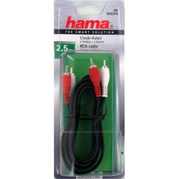 Hama Audio Cable 2 RCA Male Plugs - 2 RCA Male Plugs, 2.5 m câble audio 2,5 m 2 x RCA Noir