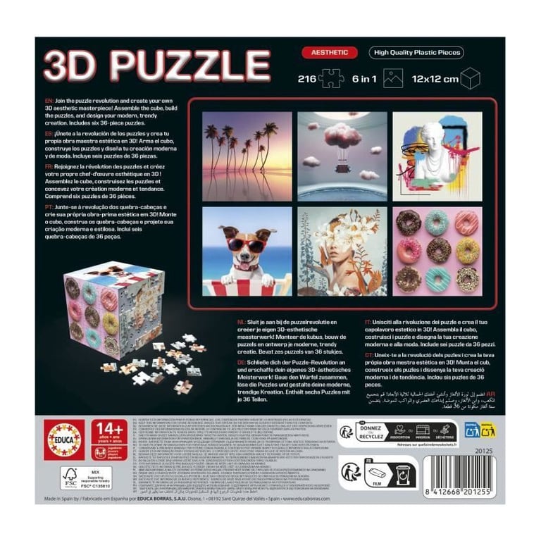 Educa 3D Puzzle Cube Art | Puzzle en Forme de Cube avec 216 Pièces | 6 Puzzles de 36 Pièces | Défi Ludique pour Enfants dès 20123 - vue 5