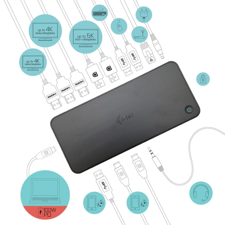 i tec USB 3.0 / USB C / Thunderbolt 3x 4K Docking Station + Power Delivery Neuf - vue 2