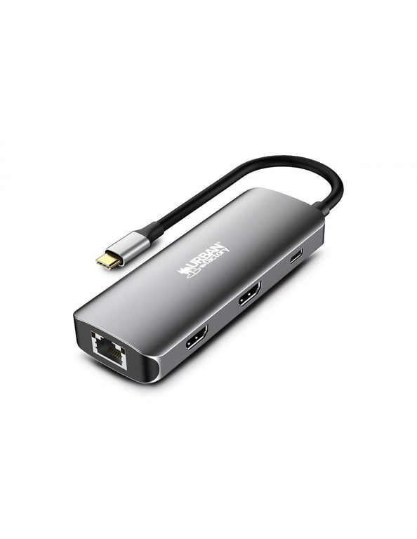 Hub USB C Urban Factory 7 en 1 avec 3 USB A 2 HDMI 4K 60Hz 1 RJ45 1 USB C PD - vue 5